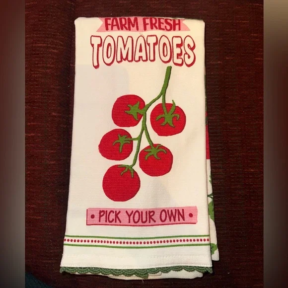 Farm Fresh Tomatoes Kitchen Towels (2) - Red and Green - Picture 3 of 4
